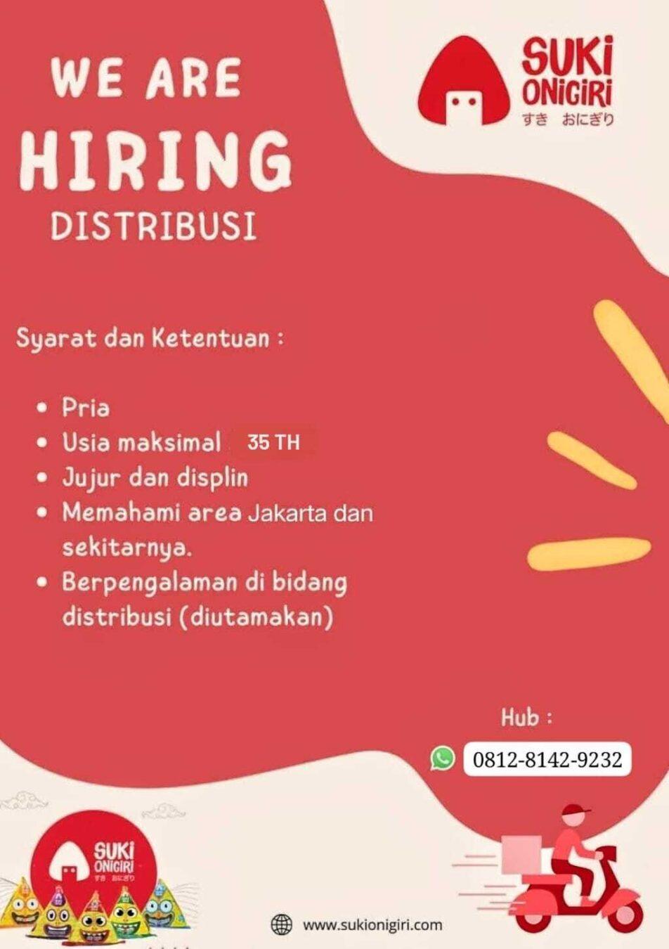 Banner lowongan Suki Onigiri untuk posisi distribusi